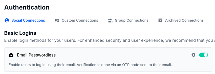 Email Passwordless Toggle
